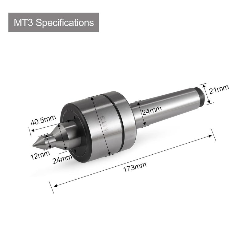 HOZLY Morse Taper Medium Duty MT3 Live Center,High Accuracy 60 Degree Triple Bearing Lathe CNC Tool for Lathe Tailstock Machine (MT3) - Image 2